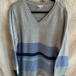 J. Jill V-Neck Sweater in Gray and Blue Tones